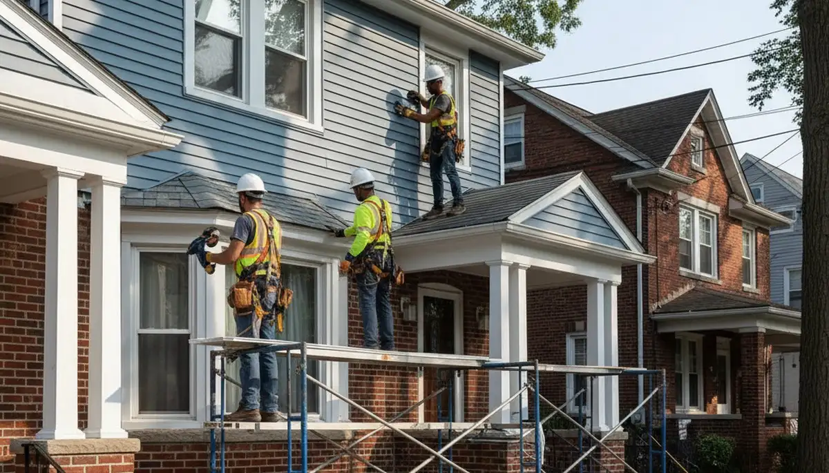 Brooklyn, NY siding contractor installing vinyl siding on a home exterior