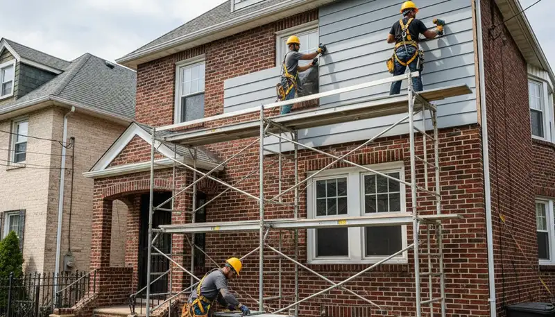 Vinyl siding installation by Brooklyn, NY siding contractors for residential home exterior upgrade